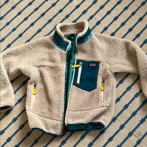 Patagonia Cream and Teal Fleece Jacket